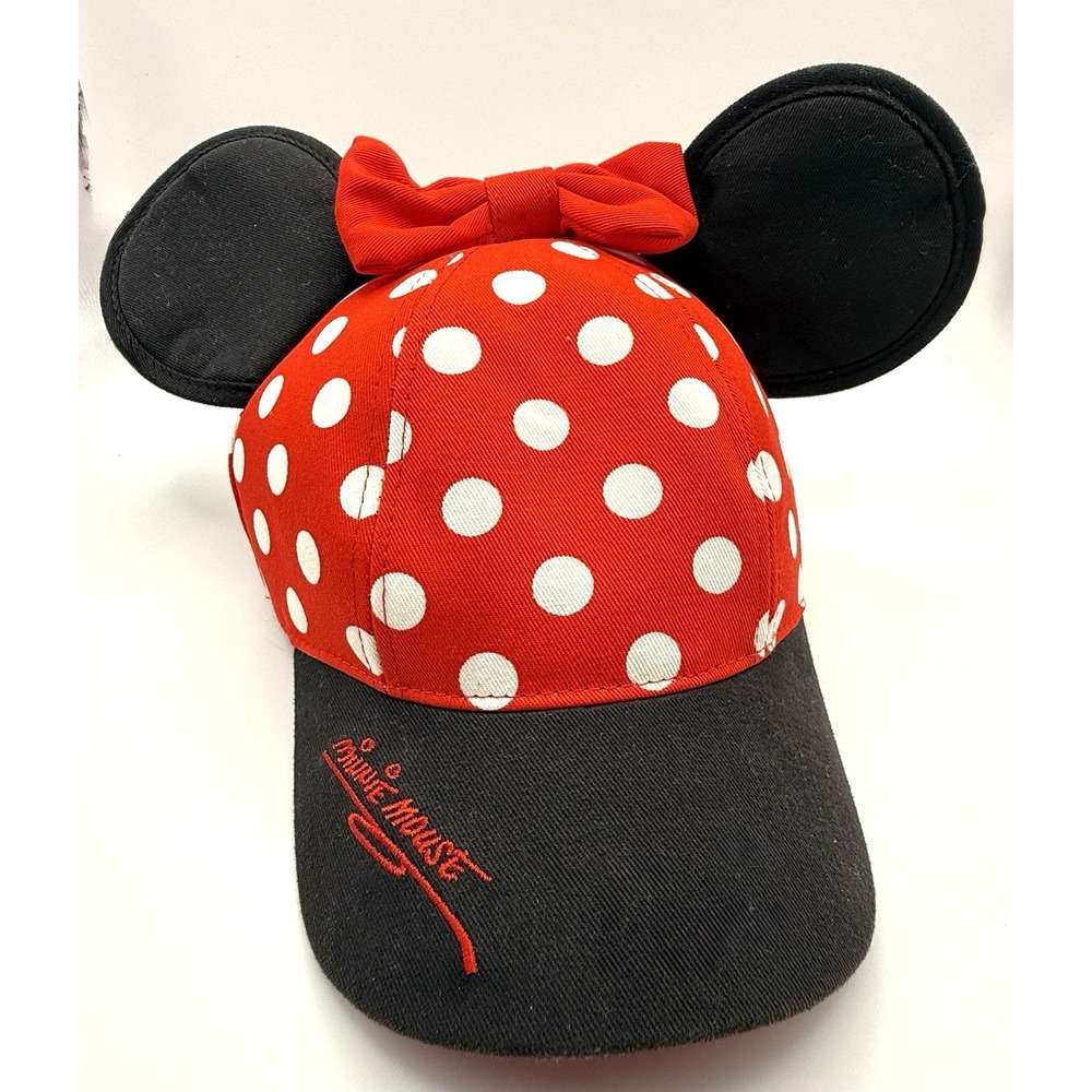 Disney Parks Minnie Mouse Youth SnapBack Hat Red Polka Dot Cap Ears Kids Child